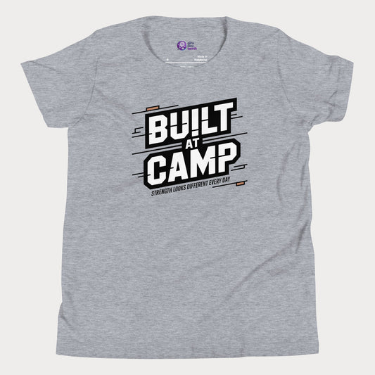 Athletic Grey Built at Camp athletic tennis camp t-shirt for kids and teens