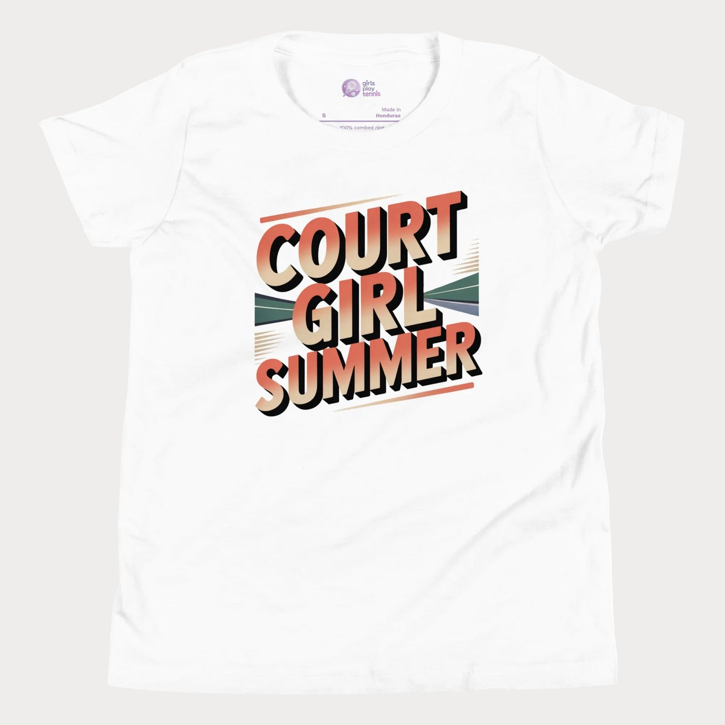 White Court Girl Summer retro-inspired tennis t-shirt for girls