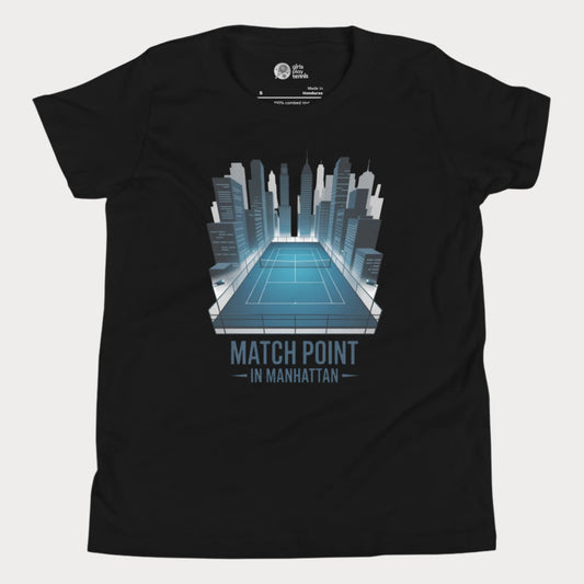 Girls Play Tennis Matchpoint in Manhattan T-Shirt – NYC skyline tennis court design for girls.