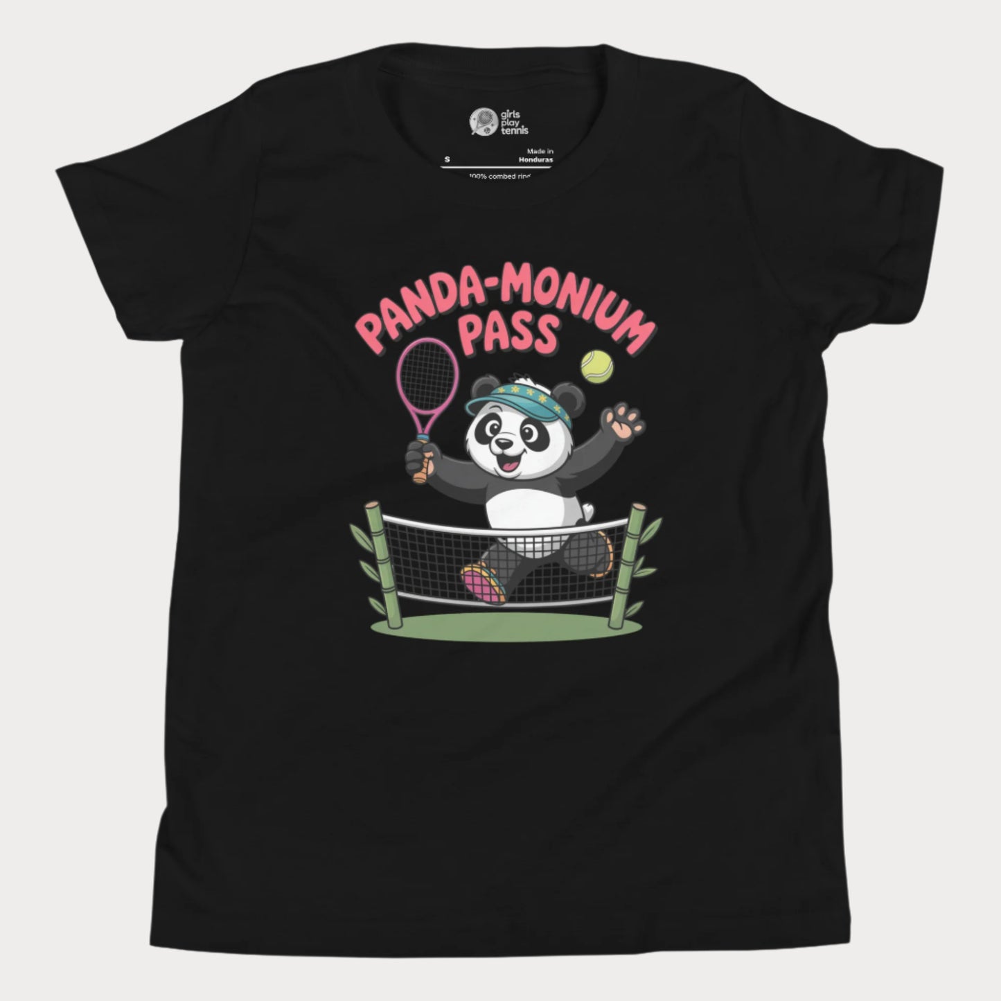 Girls Play Tennis Panda-Monium Pass T-Shirt – cute panda tennis design for girls