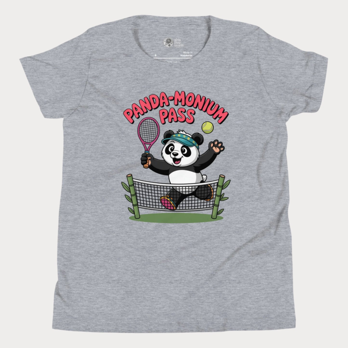 Girls Play Tennis Panda-Monium Pass T-Shirt – cute panda tennis design for girls