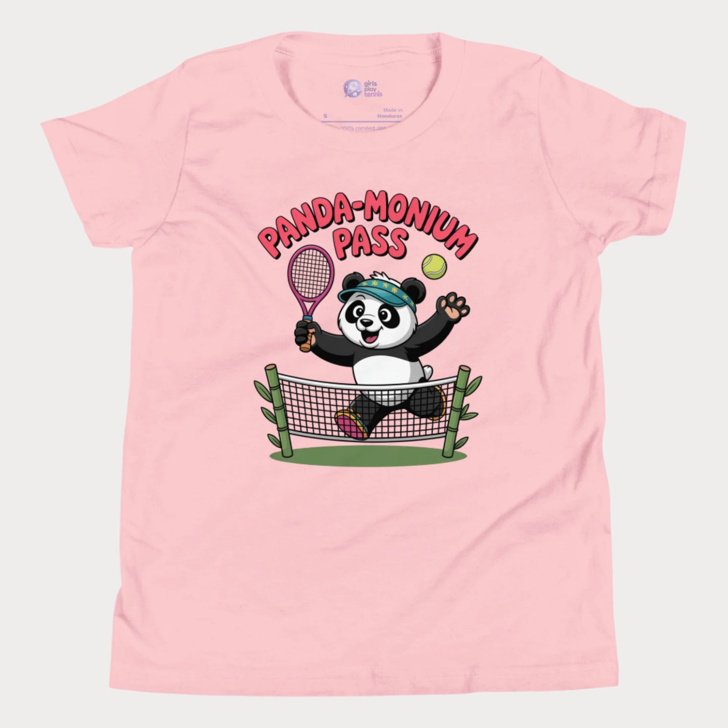 Girls Play Tennis Panda-Monium Pass T-Shirt – cute panda tennis design for girls