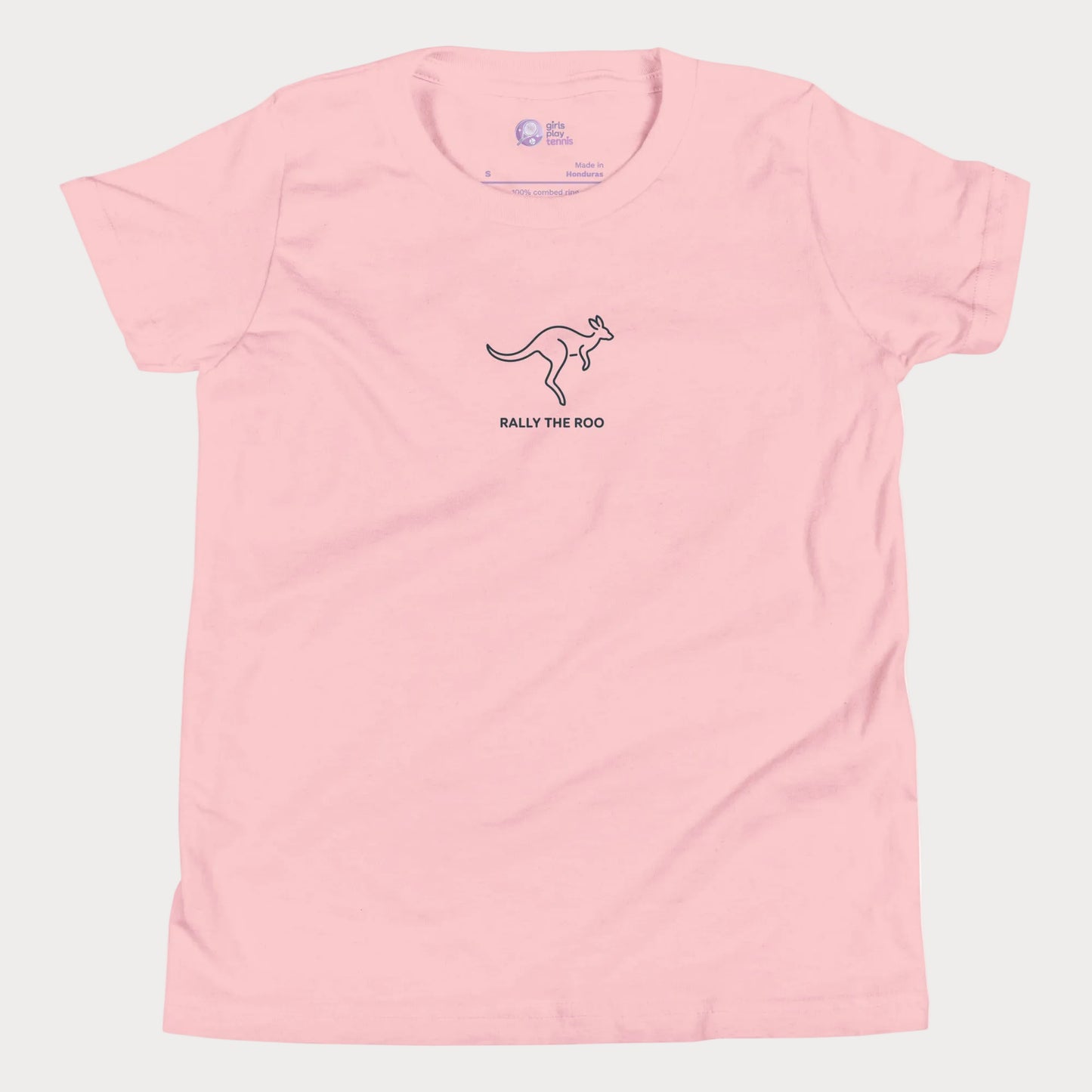 Minimalist kangaroo tennis t-shirt for adults and youth with Rally the Roo kangaroo design
