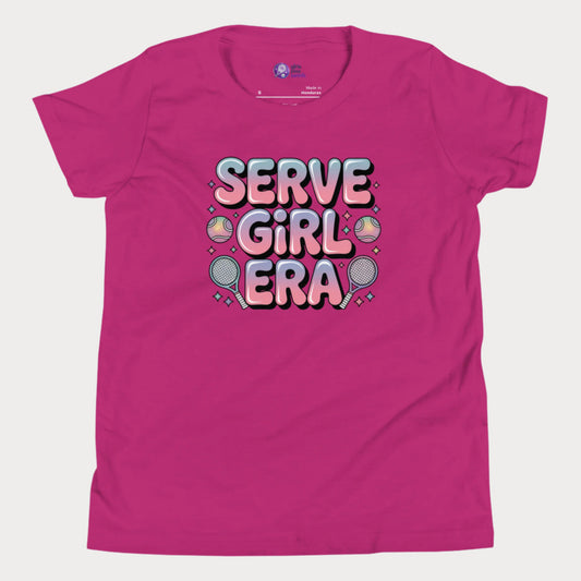 Serve Girl Era tennis t-shirt for girls with bold typography and playful tennis accents – perfect for hard court season.