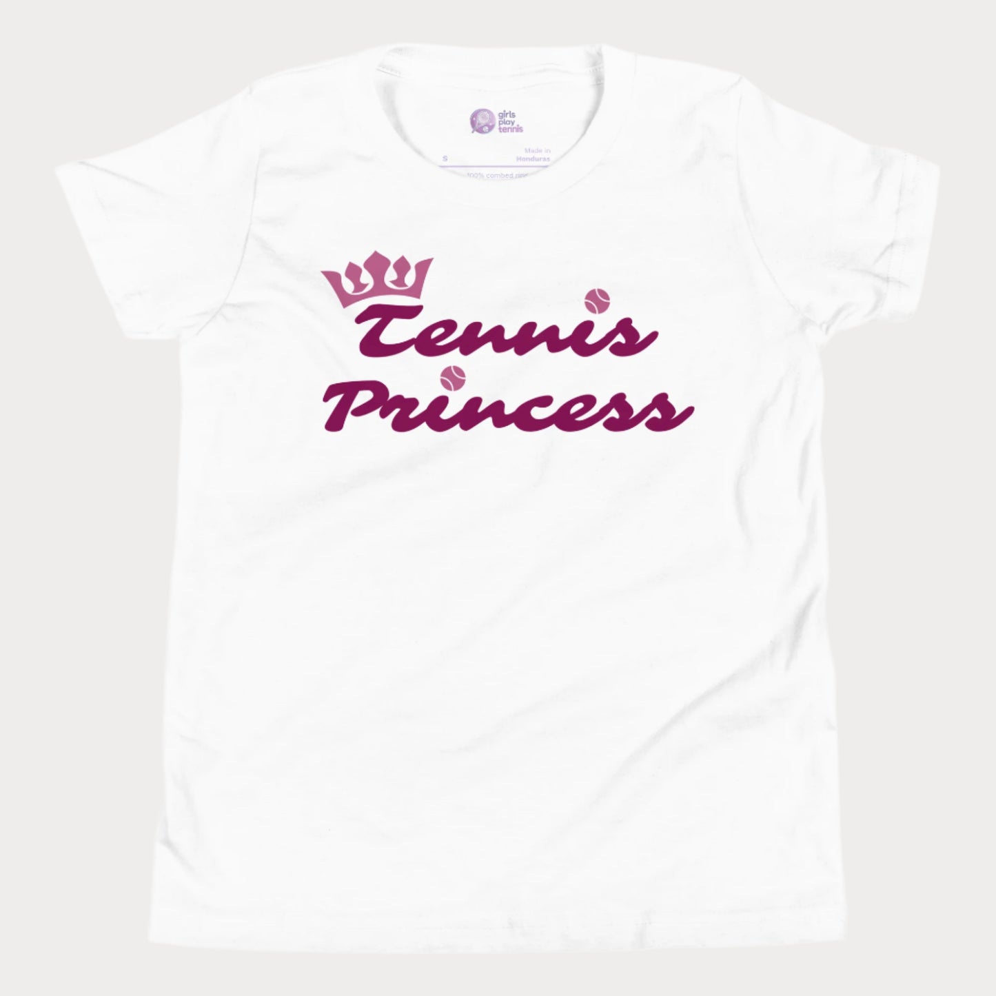 Adorable "Tennis Princess" girls' t-shirt that blends sporty confidence with a touch of royalty.