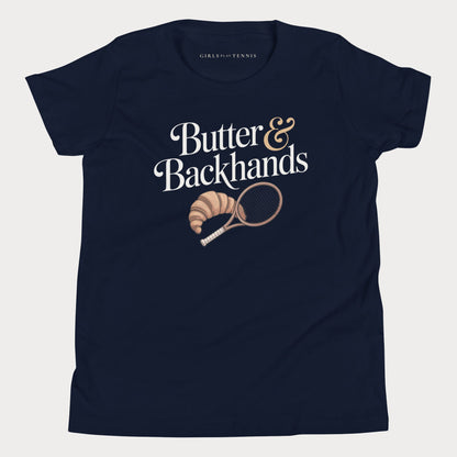 Butter & Backhands Youth Tennis Tee — Dark