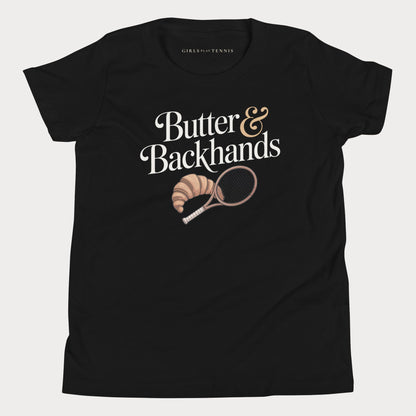 Butter & Backhands Youth Tennis Tee — Dark