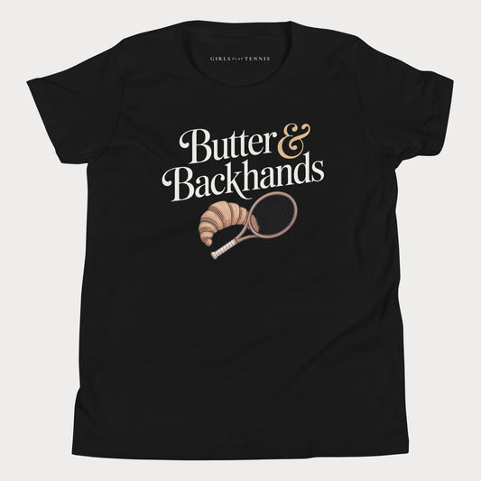 Butter & Backhands Youth Tennis Tee — Dark