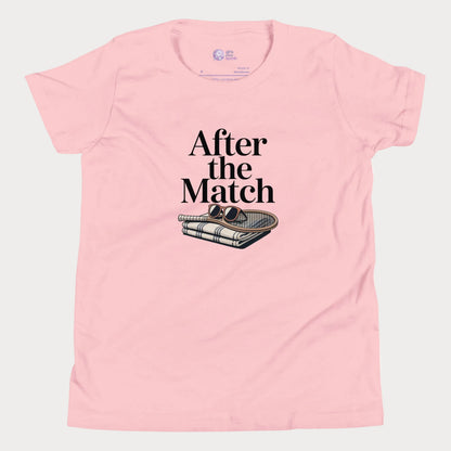 After the Match girls and women’s tennis tee in pink with towel and sunglasses graphic premium cotton shirt