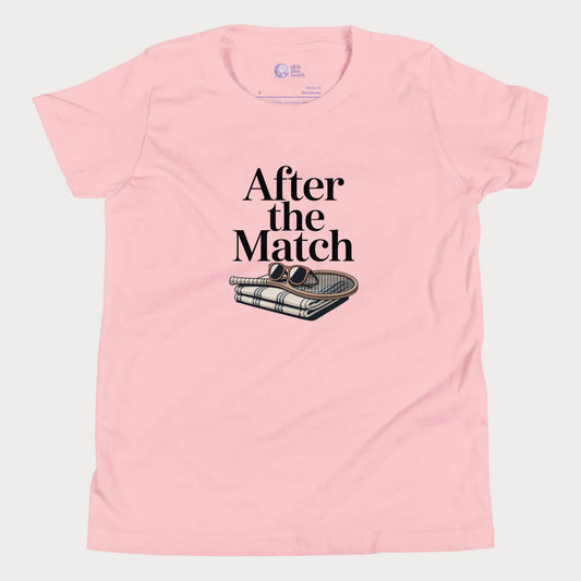 After the Match girls and women’s tennis tee in pink with towel and sunglasses graphic premium cotton shirt