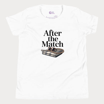 After the Match girls and women’s tennis tee in white with towel and sunglasses graphic premium cotton shirt