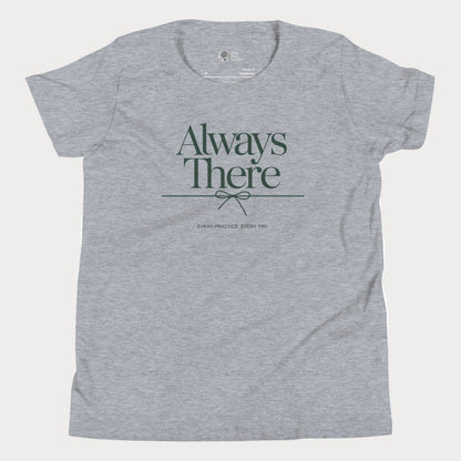 Always There tennis t-shirt in athletic grey with green typography for girls and women