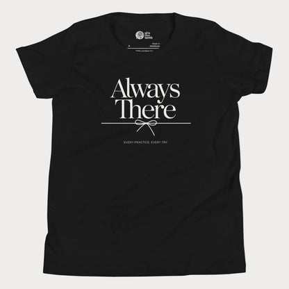Always There tennis t-shirt in black with green typography for girls and women