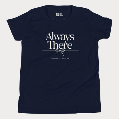 Always There tennis t-shirt in navy with green typography for girls and women