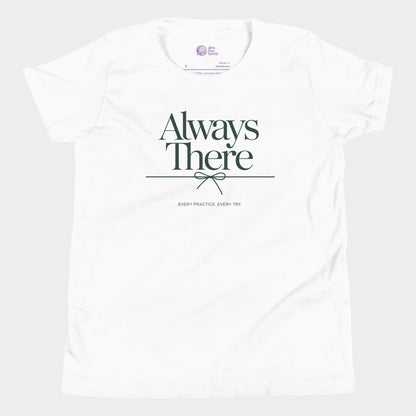 Always There tennis t-shirt in white with green typography for girls and women
