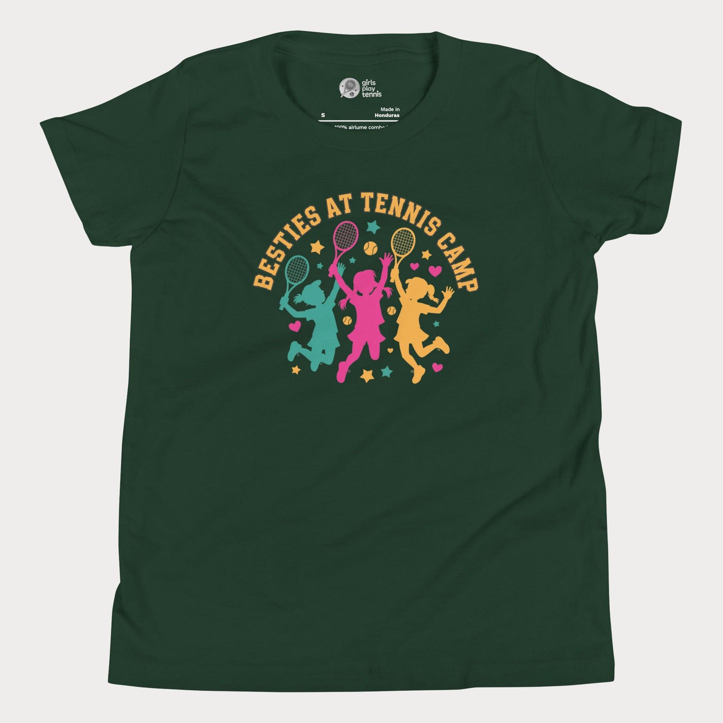 forest green Besties at Tennis Camp colorful tennis t-shirt for girls