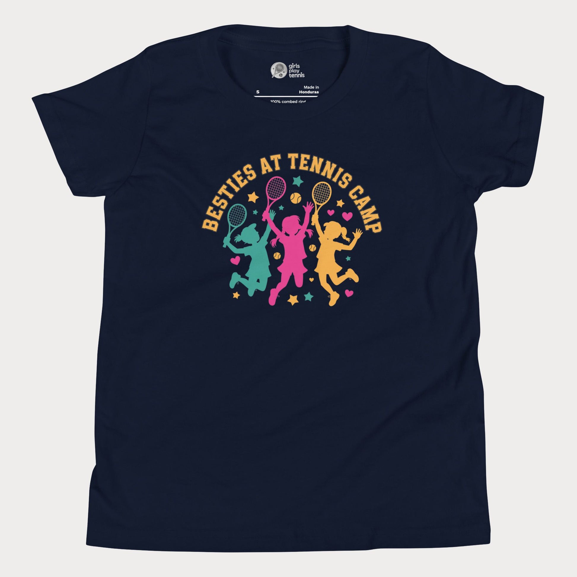 Navy Besties at Tennis Camp colorful tennis t-shirt for girls