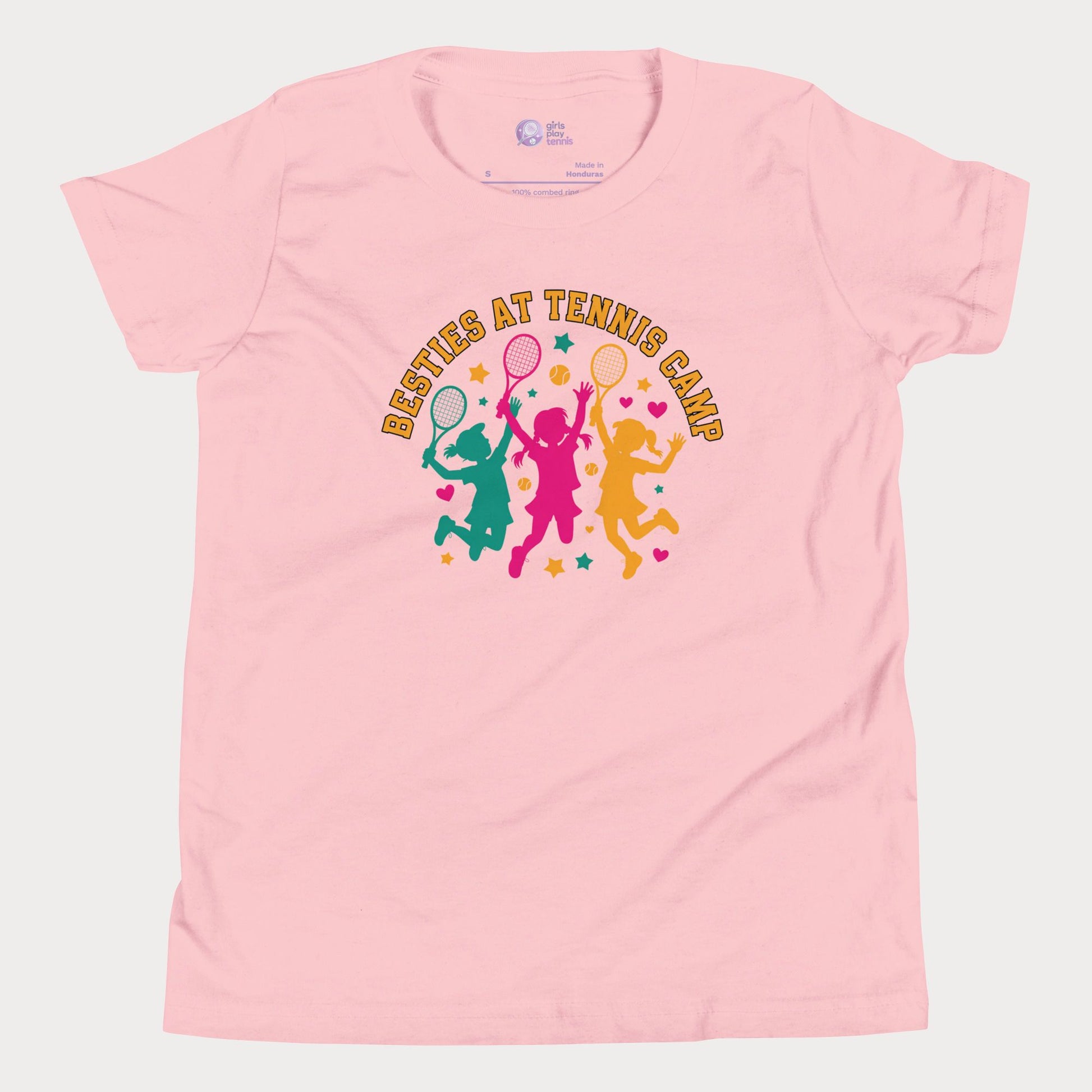 Pink Besties at Tennis Camp colorful tennis t-shirt for girls