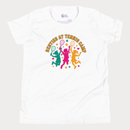 White Besties at Tennis Camp colorful tennis t-shirt for girls