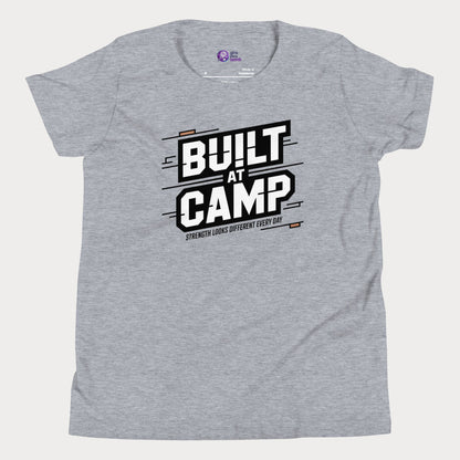 Athletic Grey Built at Camp athletic tennis camp t-shirt for kids and teens