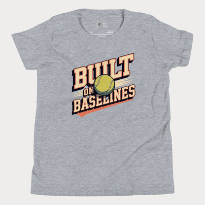 Athletic Grey Built On Baselines vintage-inspired tennis t-shirt for kids and teens