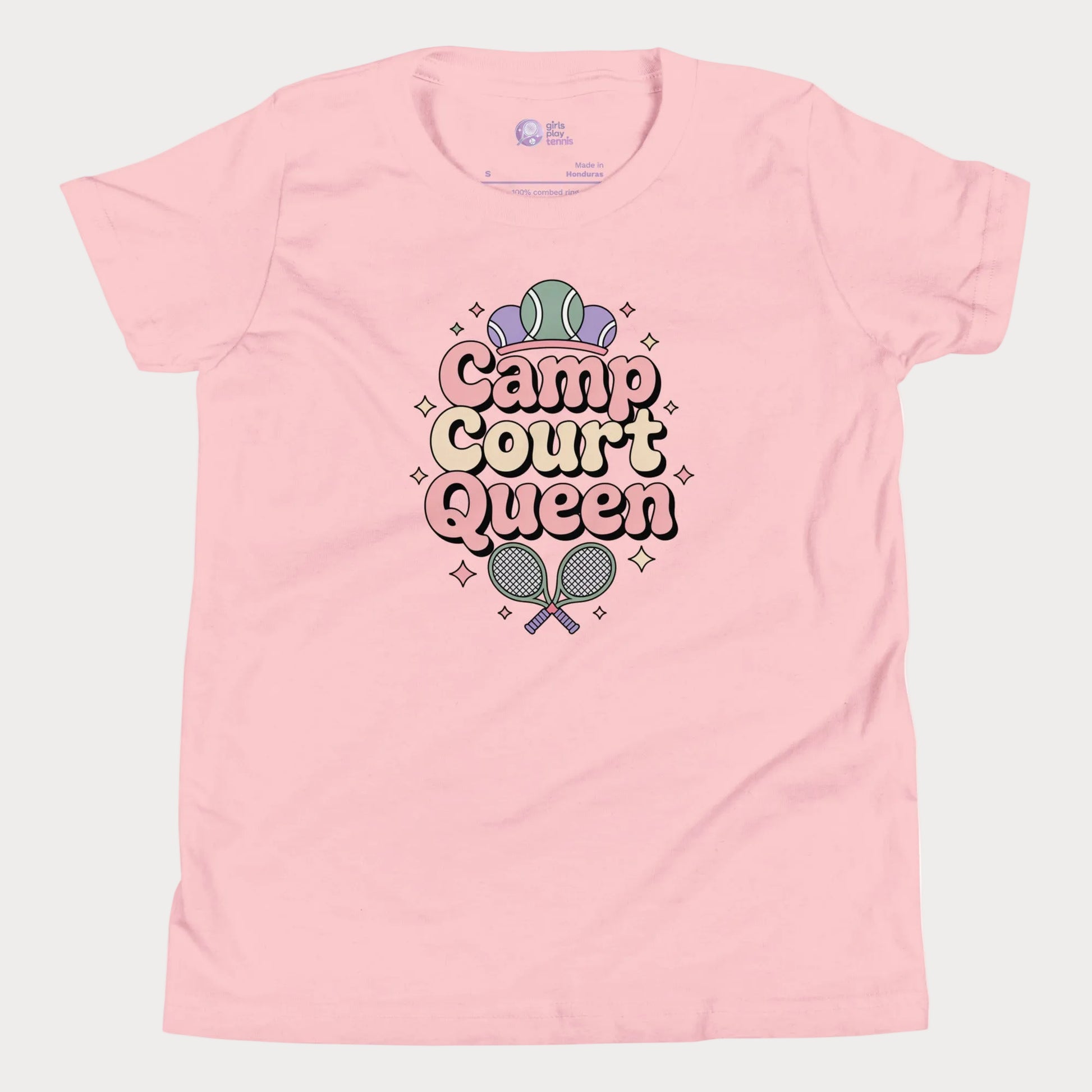 Pink Camp Court Queen pastel tennis t-shirt for girls
