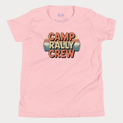 Pink Camp Rally Crew retro-inspired tennis camp t-shirt for kids and teens