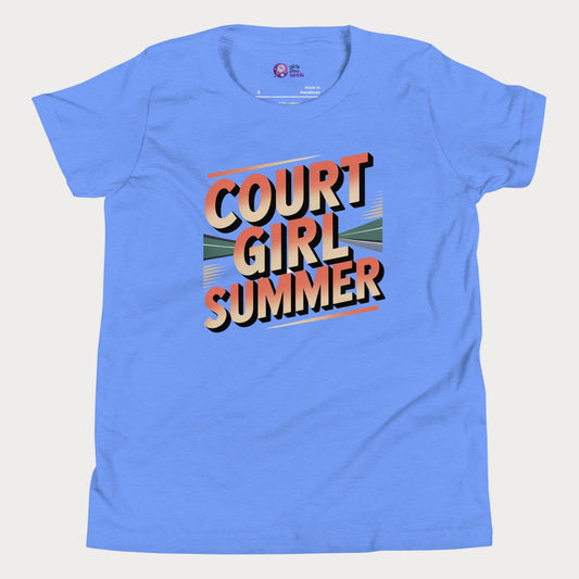 Blue Court Girl Summer retro-inspired tennis t-shirt for girls