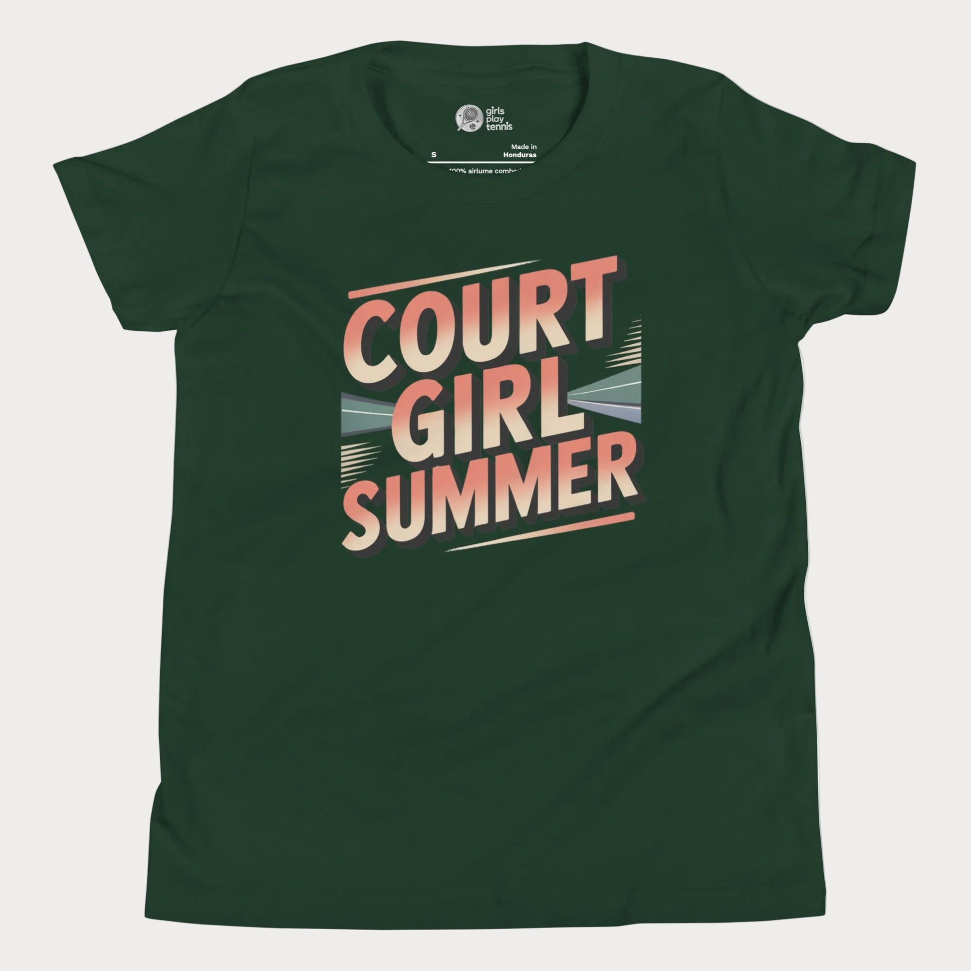 Forest green Court Girl Summer retro-inspired tennis t-shirt for girls