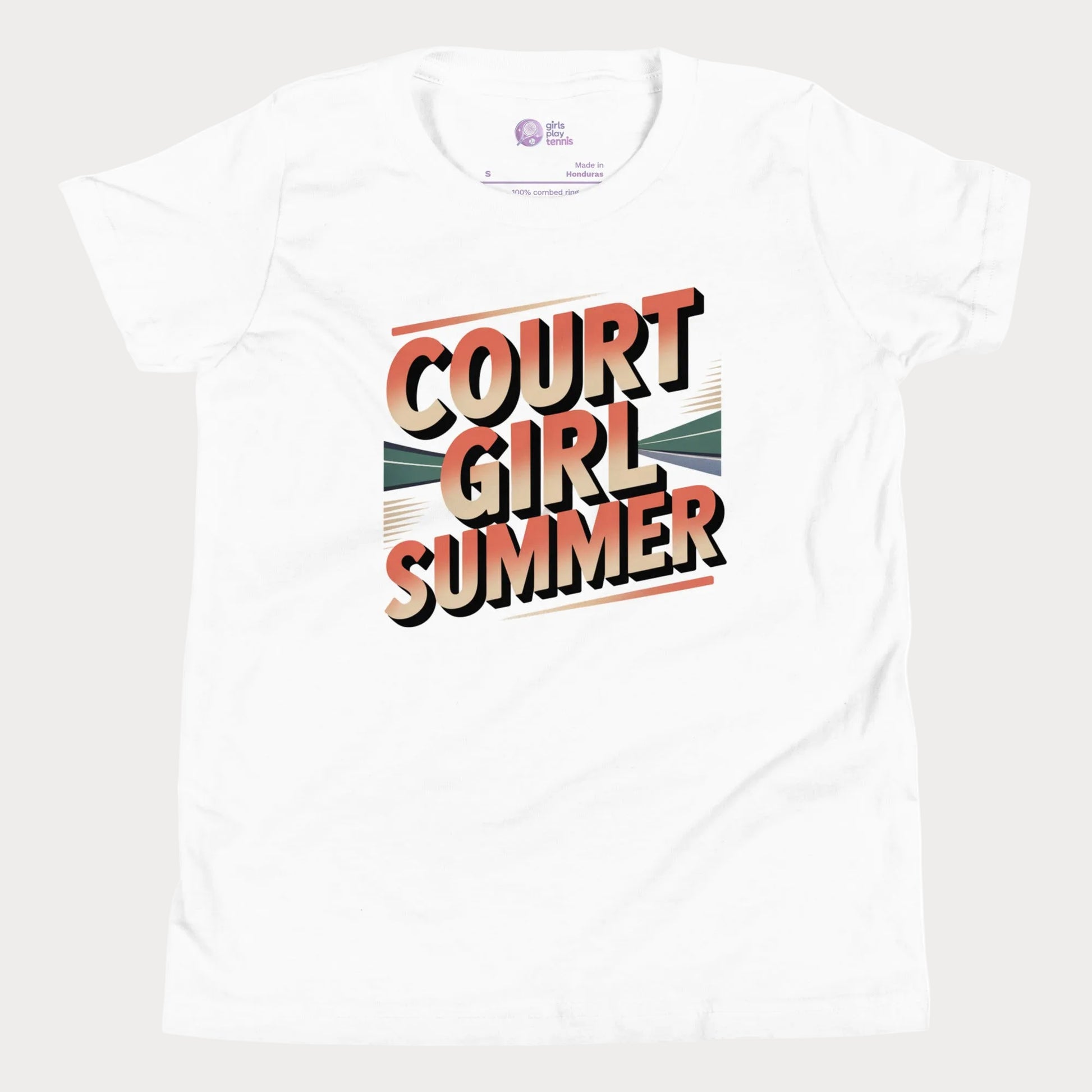 White Court Girl Summer retro-inspired tennis t-shirt for girls