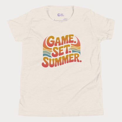 Game Set Summer tennis t-shirt with retro sunset design for players and fans