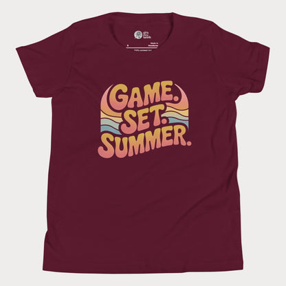 Game Set Summer tennis t-shirt with retro sunset design for players and fans