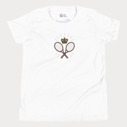 White girls tennis t-shirt with crown and crossed rackets design 