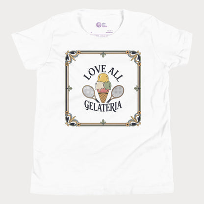 Love All Gelateria girls and women’s tennis tee with gelato and rackets graphic premium cotton shirt