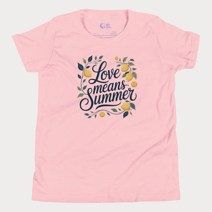 Love Means Summer girls and women’s tennis tee in soft pink with lemon graphic premium cotton shirt