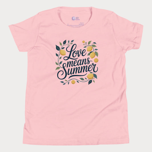 Love Means Summer girls and women’s tennis tee in soft pink with lemon graphic premium cotton shirt