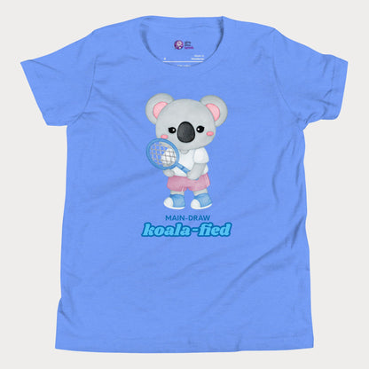 Main-Draw Koala-fied tennis t-shirt with cute koala character for girls, parents, and fans.