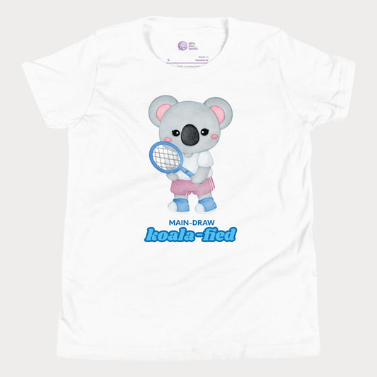 Main-Draw Koala-fied tennis t-shirt with cute koala character for girls, parents, and fans.