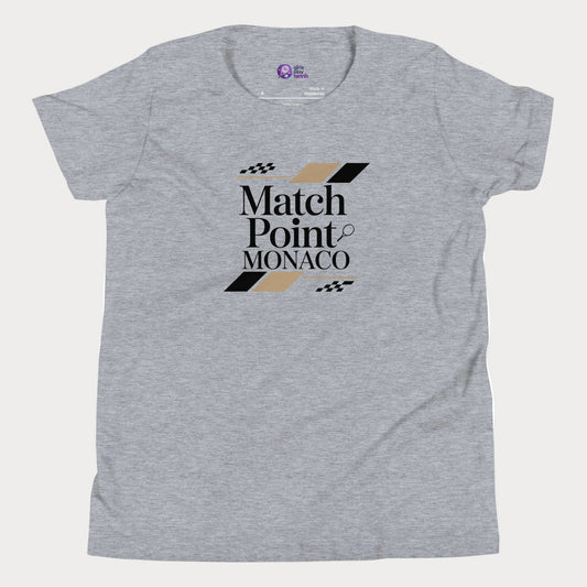 Match Point Monaco girls and women’s tennis tee in grey premium cotton shirt with Monaco inspired tennis graphic
