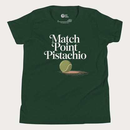 Match Point Pistachio girls and women’s tennis tee in forest green with tennis ball graphic premium cotton shirt