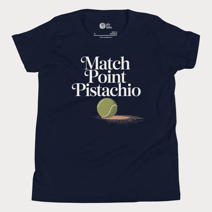 Match Point Pistachio girls and women’s tennis tee in navy with tennis ball graphic premium cotton shirt