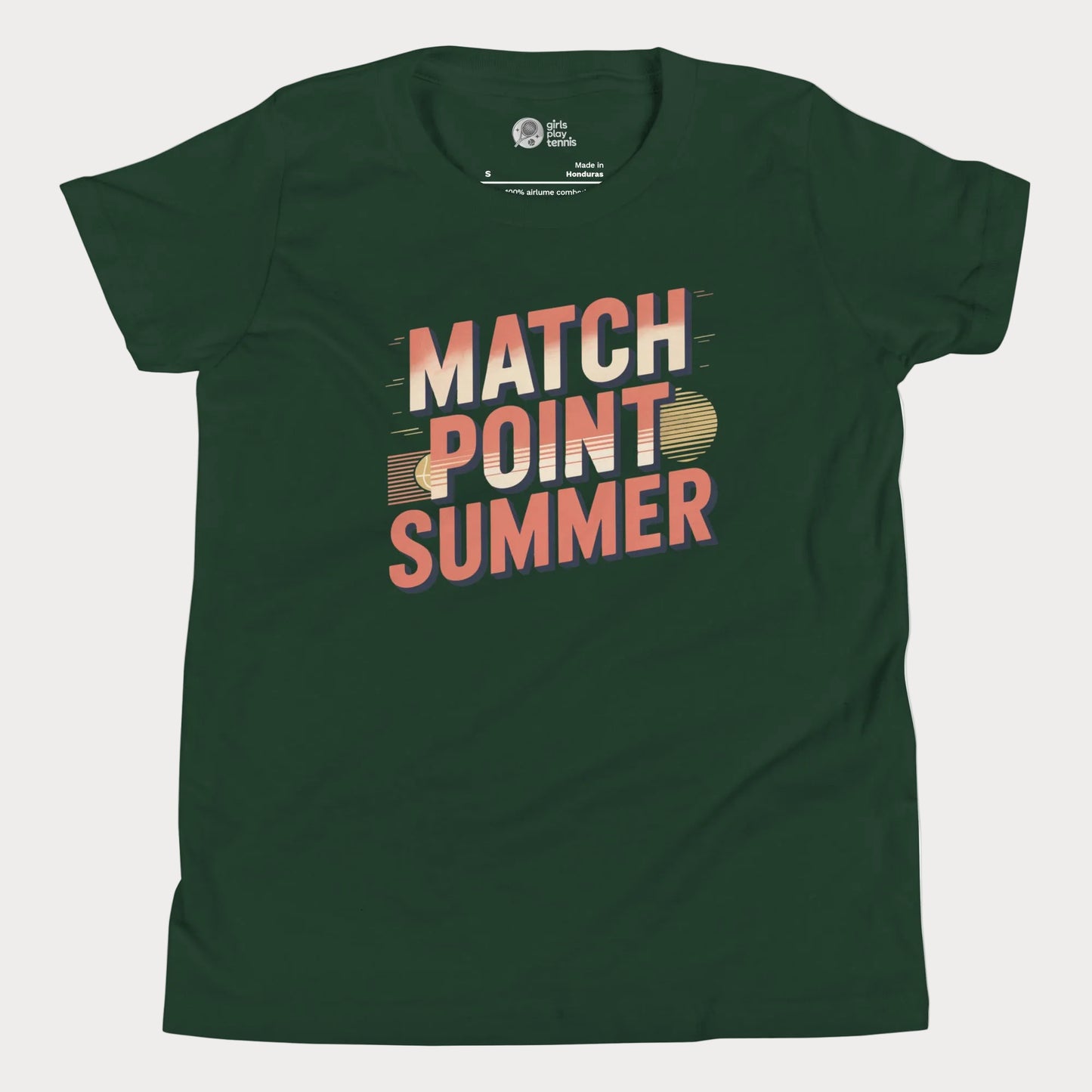 Forest green Match Point Summer retro-inspired tennis t-shirt for kids and teens