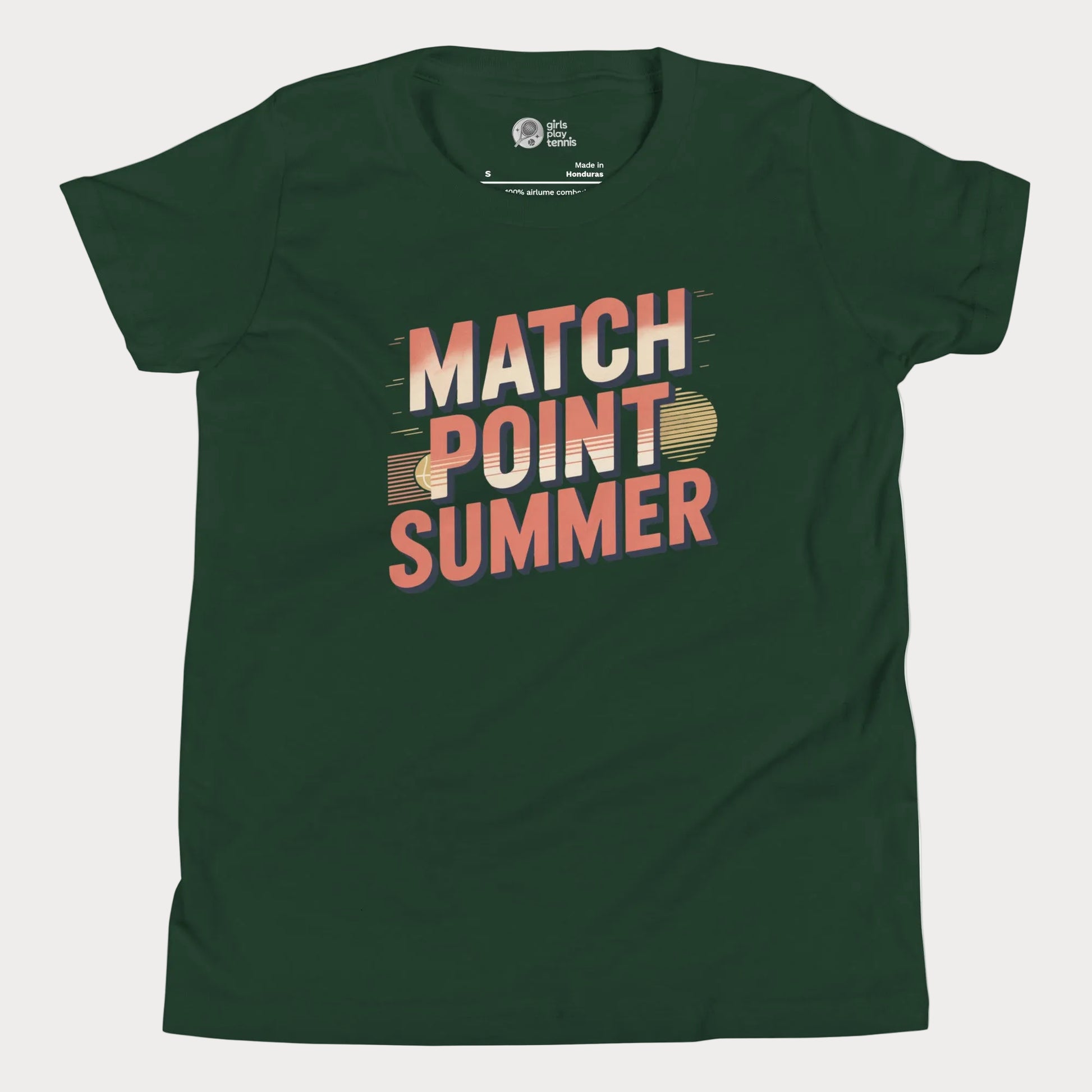 Forest green Match Point Summer retro-inspired tennis t-shirt for kids and teens