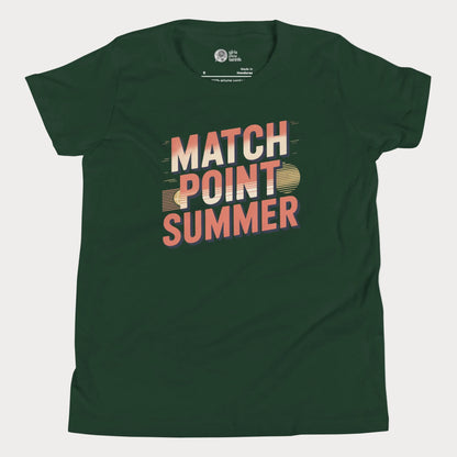 Forest green Match Point Summer retro-inspired tennis t-shirt for kids and teens