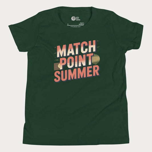 Forest green Match Point Summer retro-inspired tennis t-shirt for kids and teens