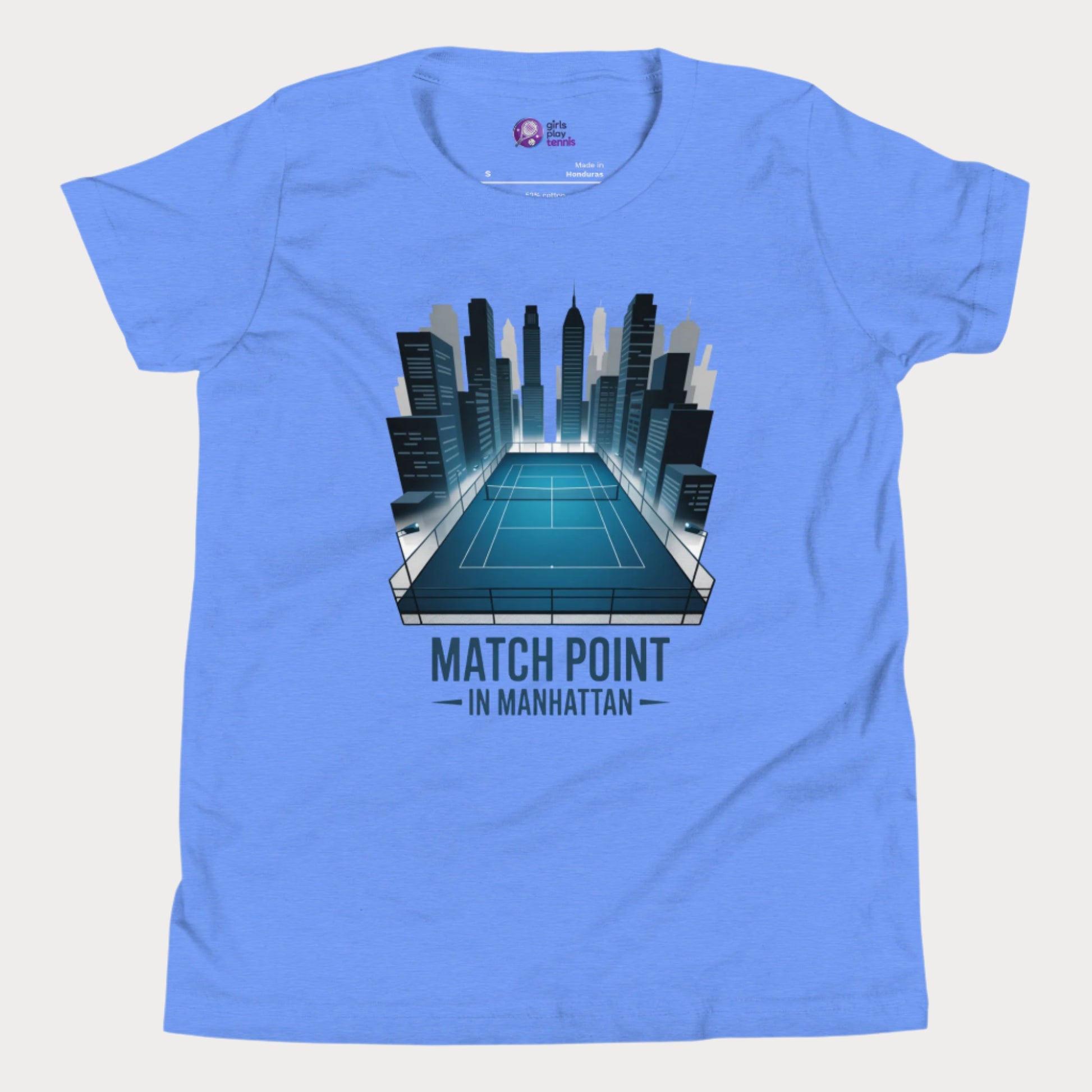 Girls Play Tennis Matchpoint in Manhattan T-Shirt – NYC skyline tennis court design for girls