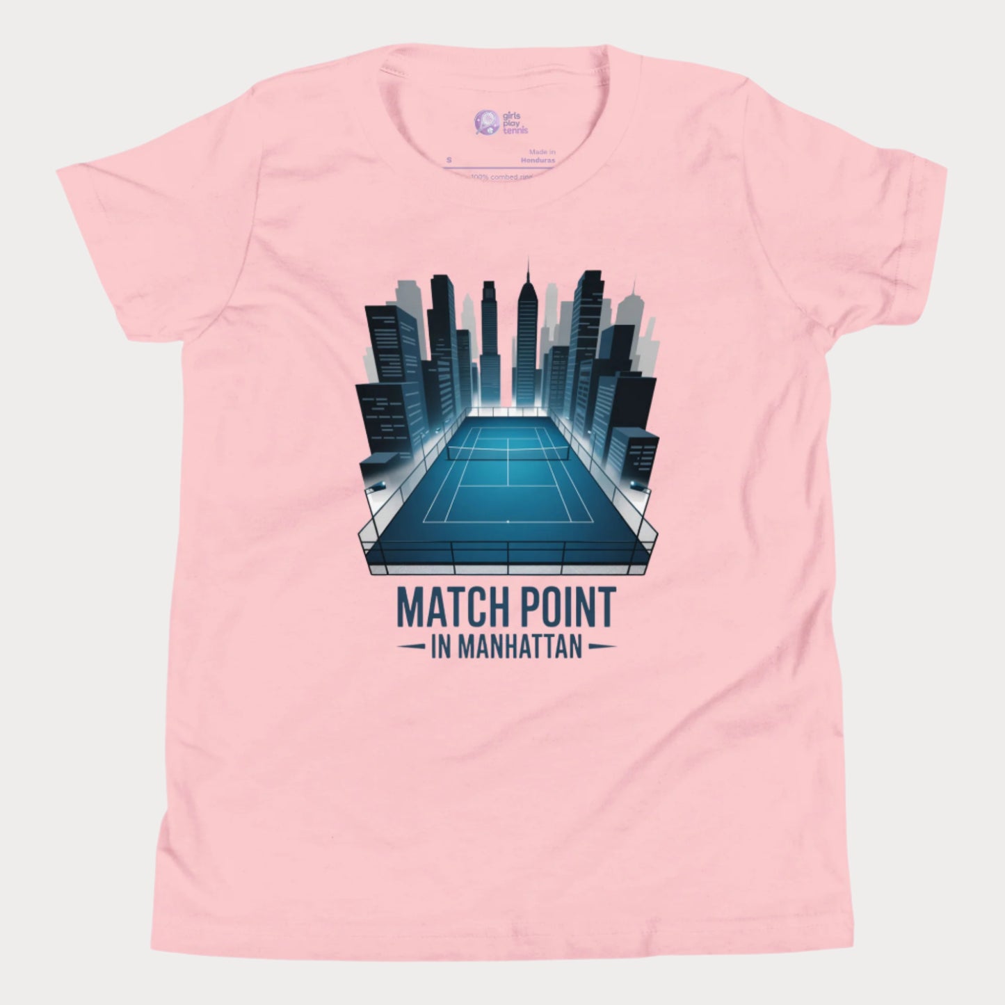 Girls Play Tennis Matchpoint in Manhattan T-Shirt – NYC skyline tennis court design for girls