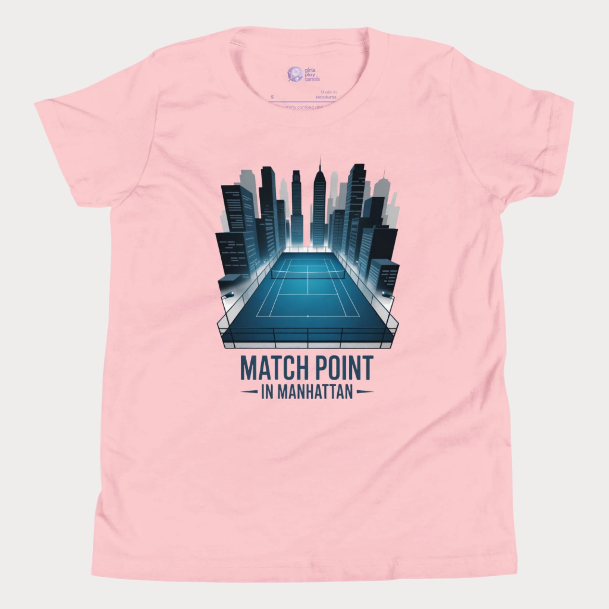 Girls Play Tennis Matchpoint in Manhattan T-Shirt – NYC skyline tennis court design for girls