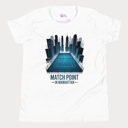 Girls Play Tennis Matchpoint in Manhattan T-Shirt – NYC skyline tennis court design for girls.