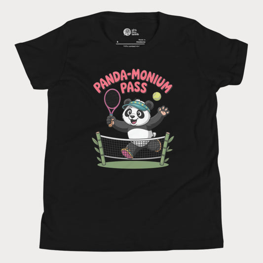 Girls Play Tennis Panda-Monium Pass T-Shirt – cute panda tennis design for girls